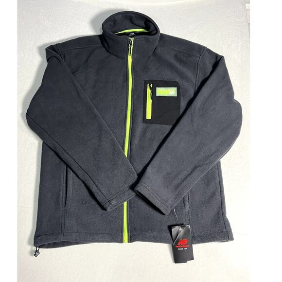 NWT New Balance Men's Fleece Full Zip Jacket Zip Dark Gray Yellow Size Large - Picture 1 of 7